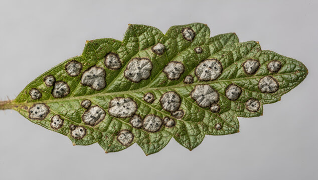 Macro Photography of Green Tomato Leaf Infected with Septoria Leaf Spot Fungus Disease