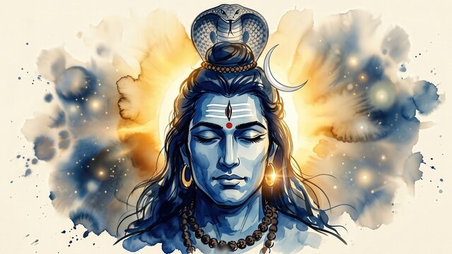 Lord Shiva Sacred Ink Portrait &ndash; Serpent Crown Artwork