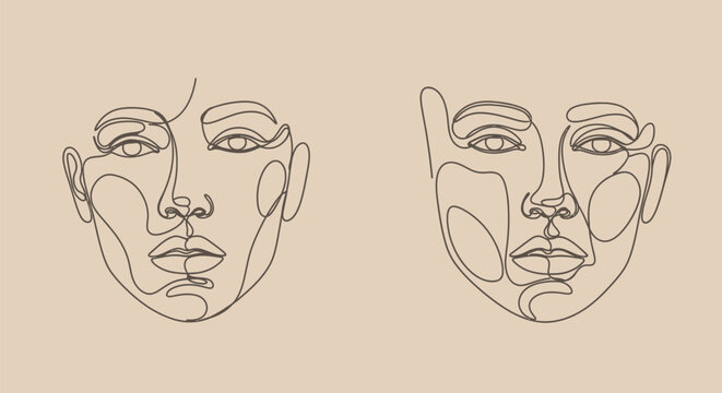 Continuous line drawing of two female faces minimalist art