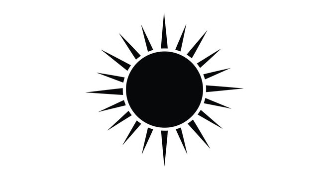 Sun With Rays Black Silhouette Against White Background