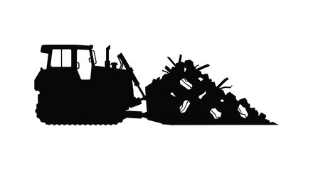 Bulldozer Pushing Debris Pile Black Silhouette construction © Santa