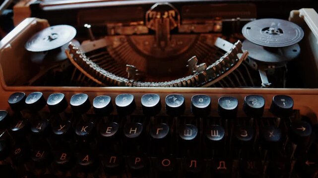 Close up of a classic mechanical typewriter with Cyrillic alphabet keys