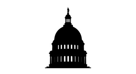 Fototapeta premium Silhouette of a historic government building with a large dome and tall spire in black against white background