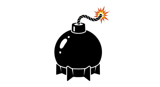 Black cartoon-style bomb with spark fuse and dynamite sticks for explosive danger and risk concept
