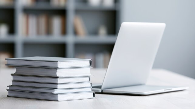 education study desk, books, laptop, focused learning setup