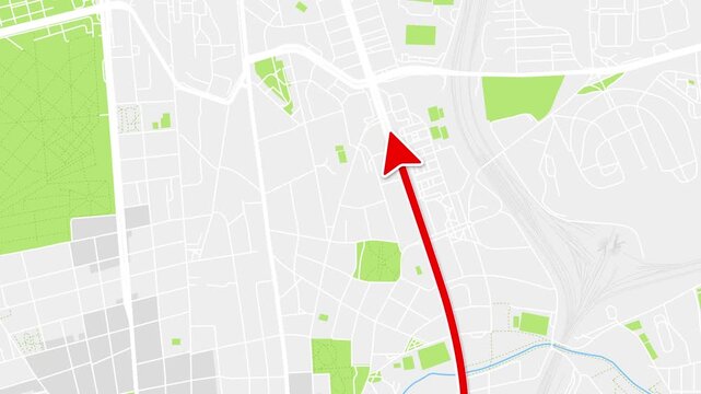 Prague Czech Republic city map route animation with moving arrow and destination pin