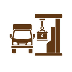 Fototapeta premium Electric truck battery swap station icon with electric charging logistics