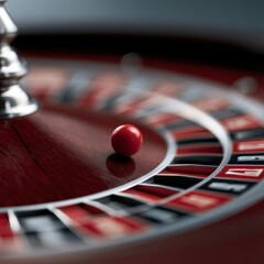 Obraz premium Roulette wheel close-up with ball landing on number, luxury casino atmosphere, gambling, luck, high-risk entertainment concept