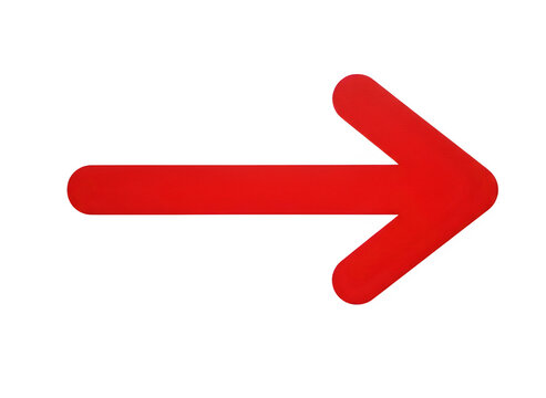 Simple solid red arrow pointing right directional icon graphic with direction navigation indicator movement arrowhead directions