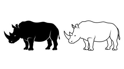 Rhino Silhouette And Line Drawing On White Background © UmmeFaria