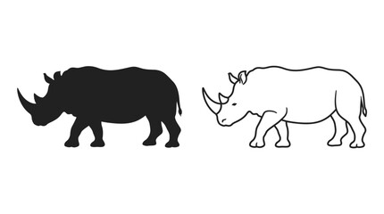 Rhino Silhouette And Line Drawing On A White Background © UmmeFaria