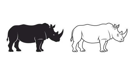 Rhino Silhouette And Line Art On White Background © UmmeFaria