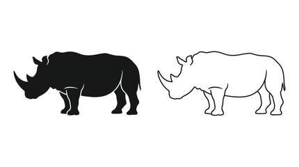 Rhino Silhouette And Outline On White Background © UmmeFaria