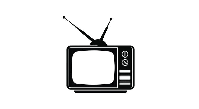Retro television set with rabbit ears displays a blank screen.
