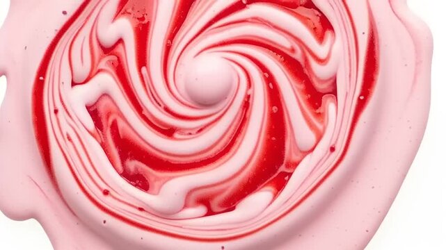 Swirling Strawberry Milkshake Mixture Closeup.