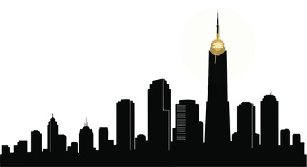 Fototapeta premium City skyline silhouette features a prominent tall building with a golden dome.