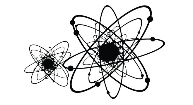 Atomic structure illustration featuring multiple electrons orbiting a central nucleus.