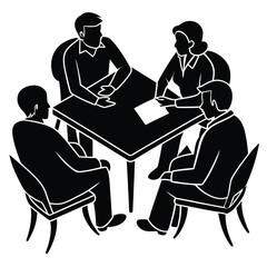 Fototapeta premium Business meeting of four people sitting around a table, vector illustration