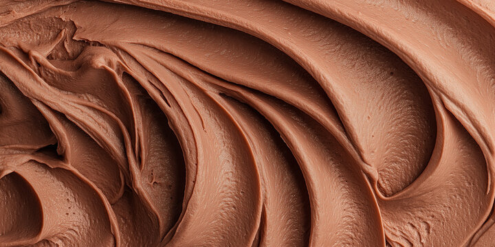 Close up top view of chocolate ice cream gelato mousse pudding texture