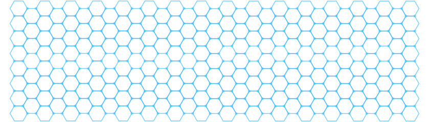 Blue neon glowing hexagon honeycomb grid seamless pattern on transparent background for futuristic technology network connection science wallpaper web design and digital overlay backdrop © SharminAkter