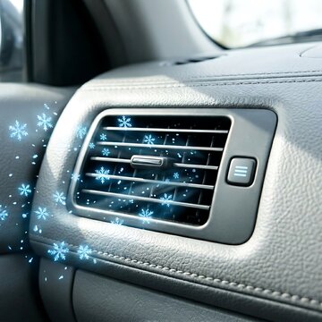 Car air conditioning vent blowing cold air with snowflake icons