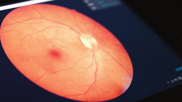 Human fundus examination scan on digital tablet