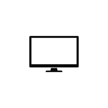 Minimalist black silhouette of a wide screen computer monitor with a stand, isolated on a white background, flat