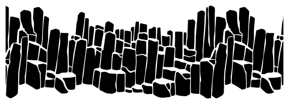 Basalt columns volcanic rock formations in geometric silhouette style
