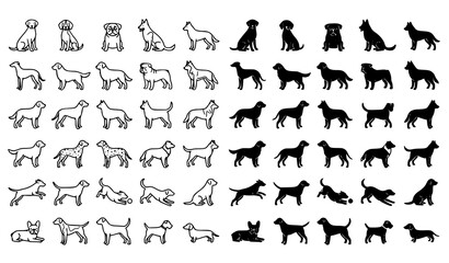 Dog Breeds Silhouettes Collection Domestic Canine Vector Set © Crafts Home