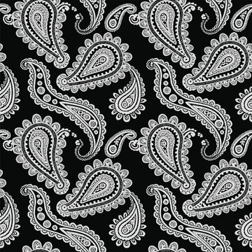 White Paisley Patterns on Black Background