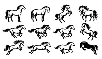 Horse Outline Illustration Collection with Galloping Jumping and Running Poses © Crafts Home
