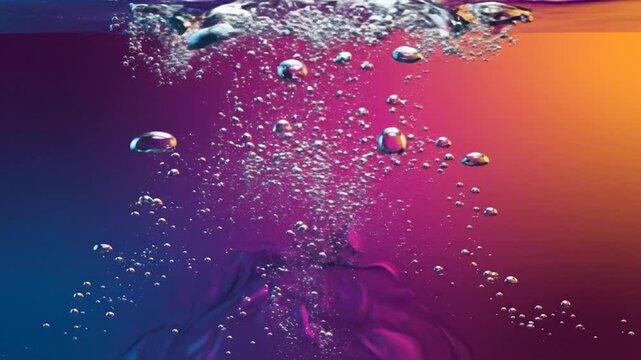 Abstract iridescent soap bubbles rising against a vibrant gradient background