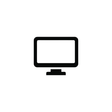 Simple black silhouette of a computer monitor screen with a stand, isolated on a white background, flat style