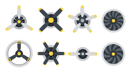 Set of aircraft propellers and turbine fans in flat vector style © icon_art
