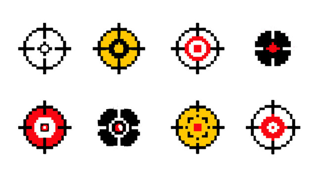 Set of pixel art target and crosshair icon designs