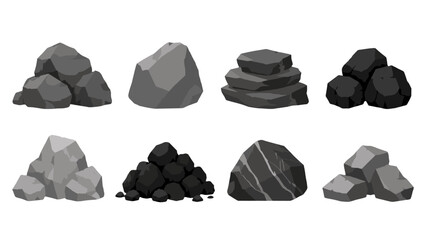 Set of stylized gray and black rock formations and stone piles © icon_art