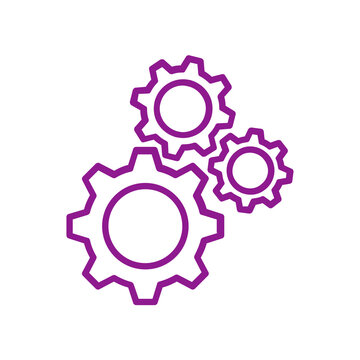 Gear icon set with three interlocking cogs isolated on transparent background