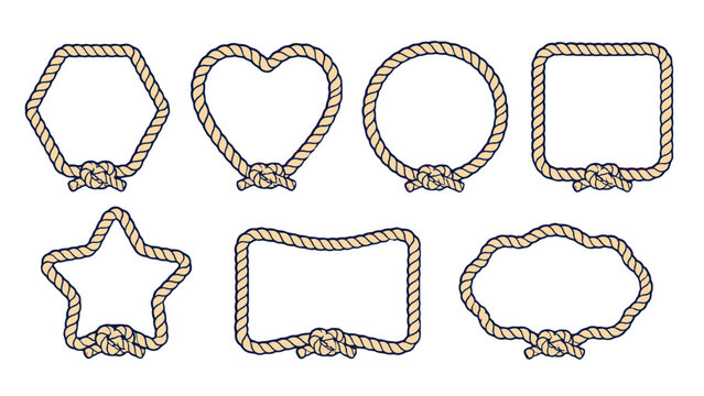 Set of rope frames in geometric and decorative outline shapes