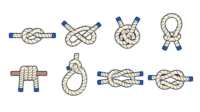 Set of rope knots and loops in hand drawn vector style