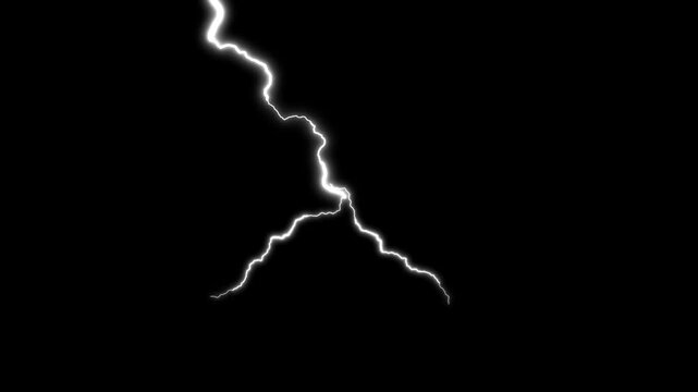 Electric lightning overlay, white thunder flash storm effect, realistic bolt strike animation, black screen background, energy sparks, cinematic vfx, 4k footage