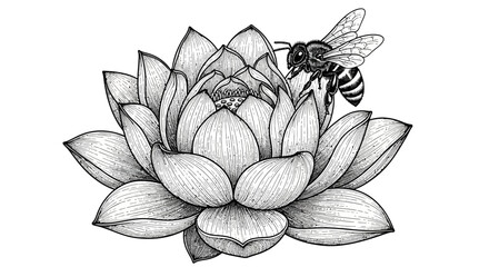 Bee on a lotus flower closeup. © Muhammad