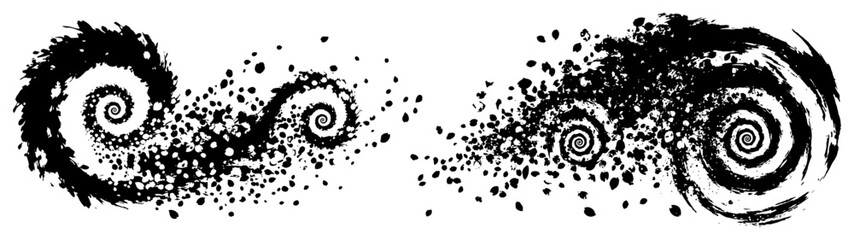 Dynamic spiral vortex with ink particles and stippled splatters in a grunge style © AnimalZOO