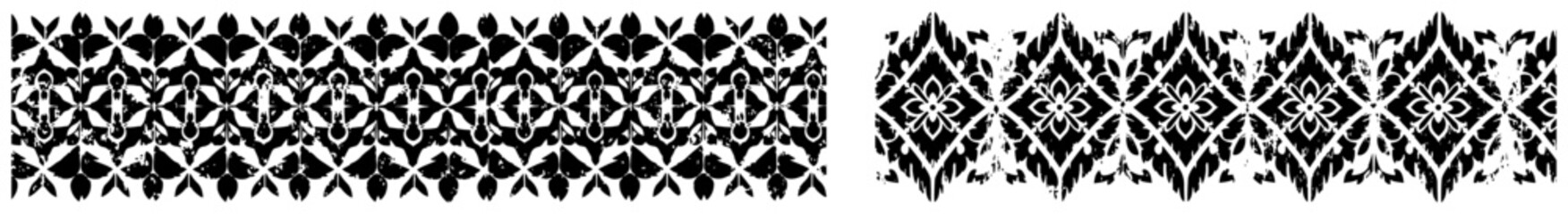 Traditional ethnic textile patterns and decorative geometric borders in ornate folk style © AnimalZOO
