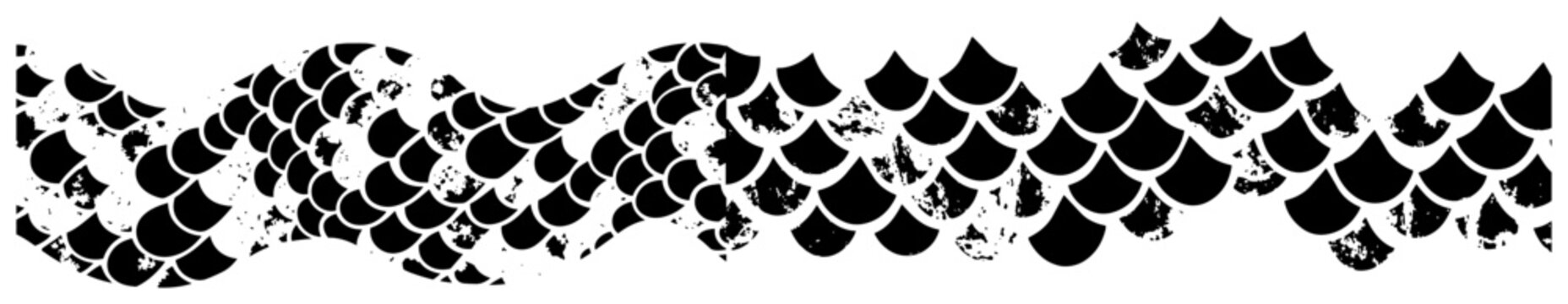 Fish scale patterns with weathered texture in distressed wavy style