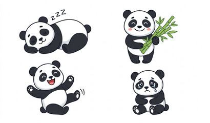 Fototapeta premium Cute Panda Characters Collection Cartoon Vector Set