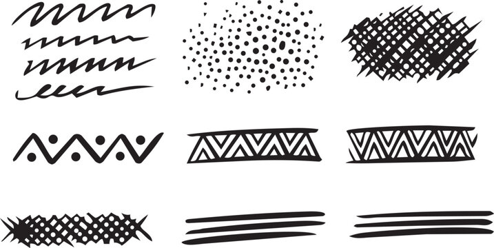 Abstract Hand Drawn Tribal Brush Strokes Vector Set | Boho Doodle Pattern Elements