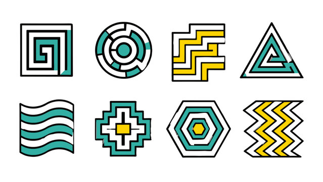 Set of abstract geometric maze and line pattern icons