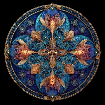 Vintage round stained glass flower design with glowing tones picture