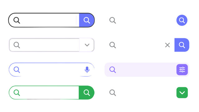 Set of modern search bar interface elements and input fields