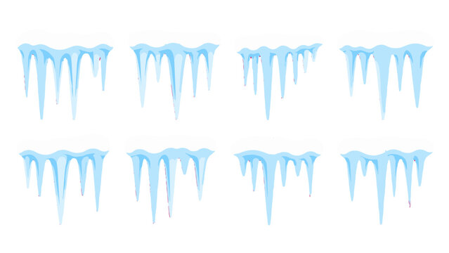 Set of blue icicles and snow drips isolated on white
